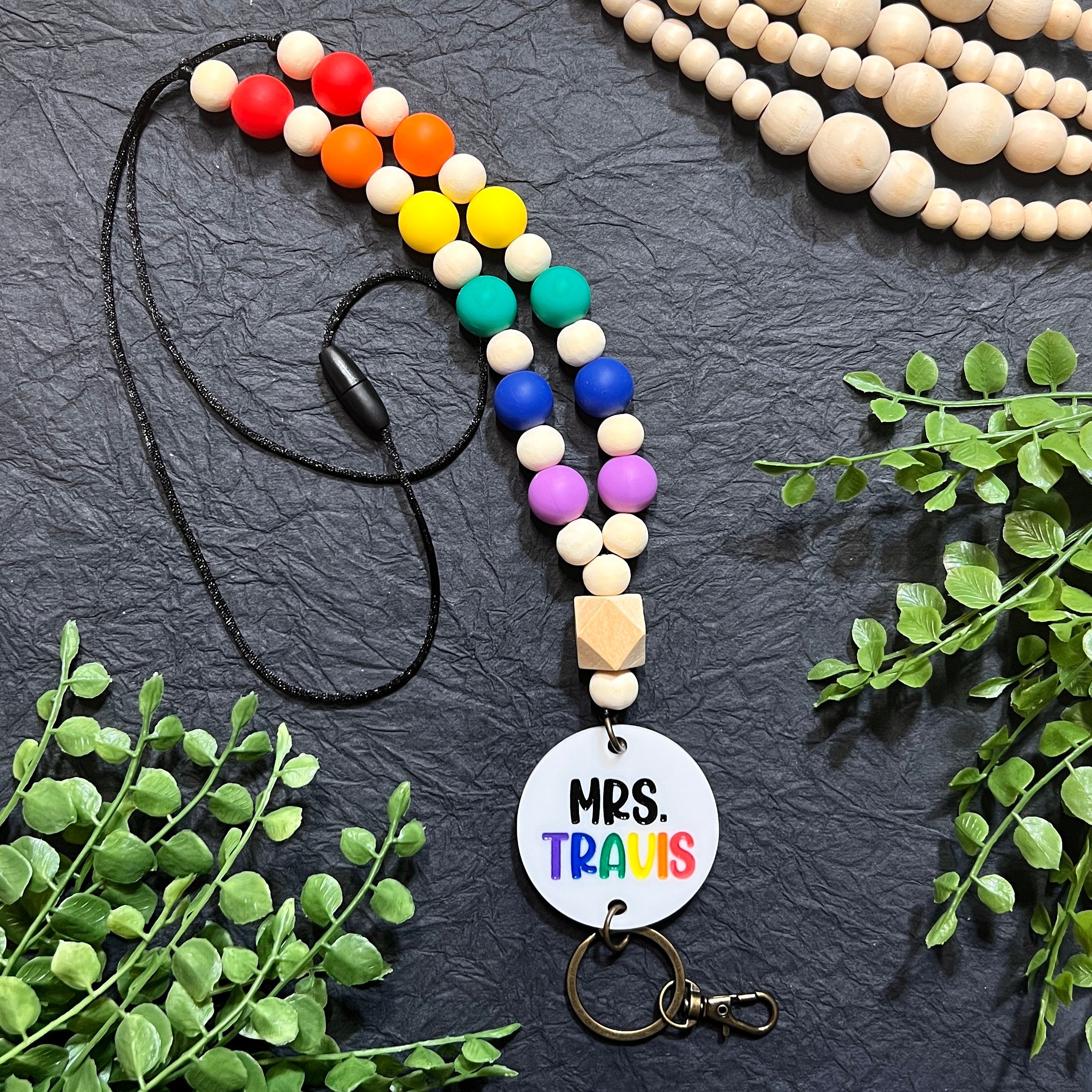 Wood Bead Lanyard | Silicone Bead Lanyard | Teacher Lanya...