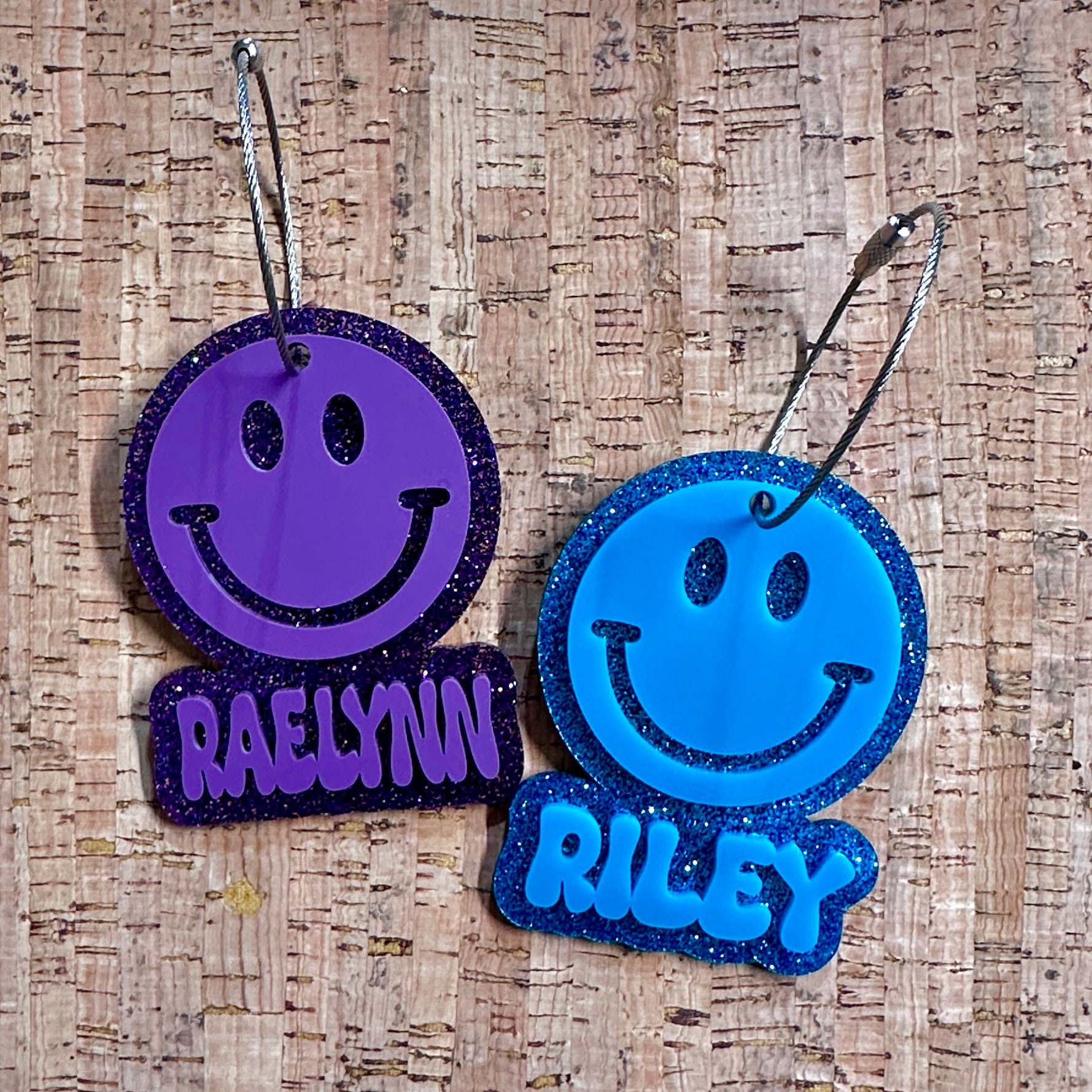 Personalized Acrylic Backpack Tag: Smiley Face Design view 2