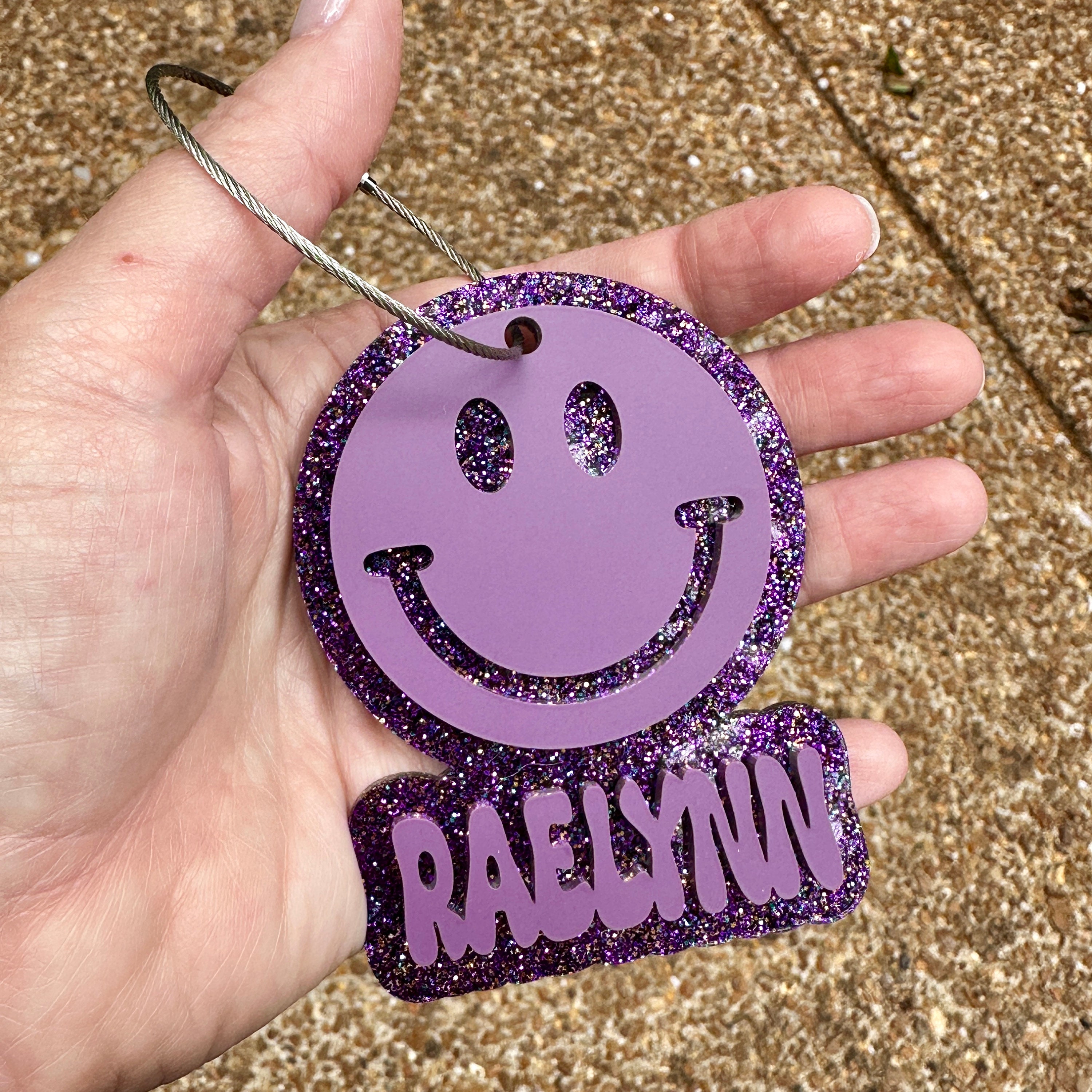 Personalized Acrylic Backpack Tag: Smiley Face Design view 3