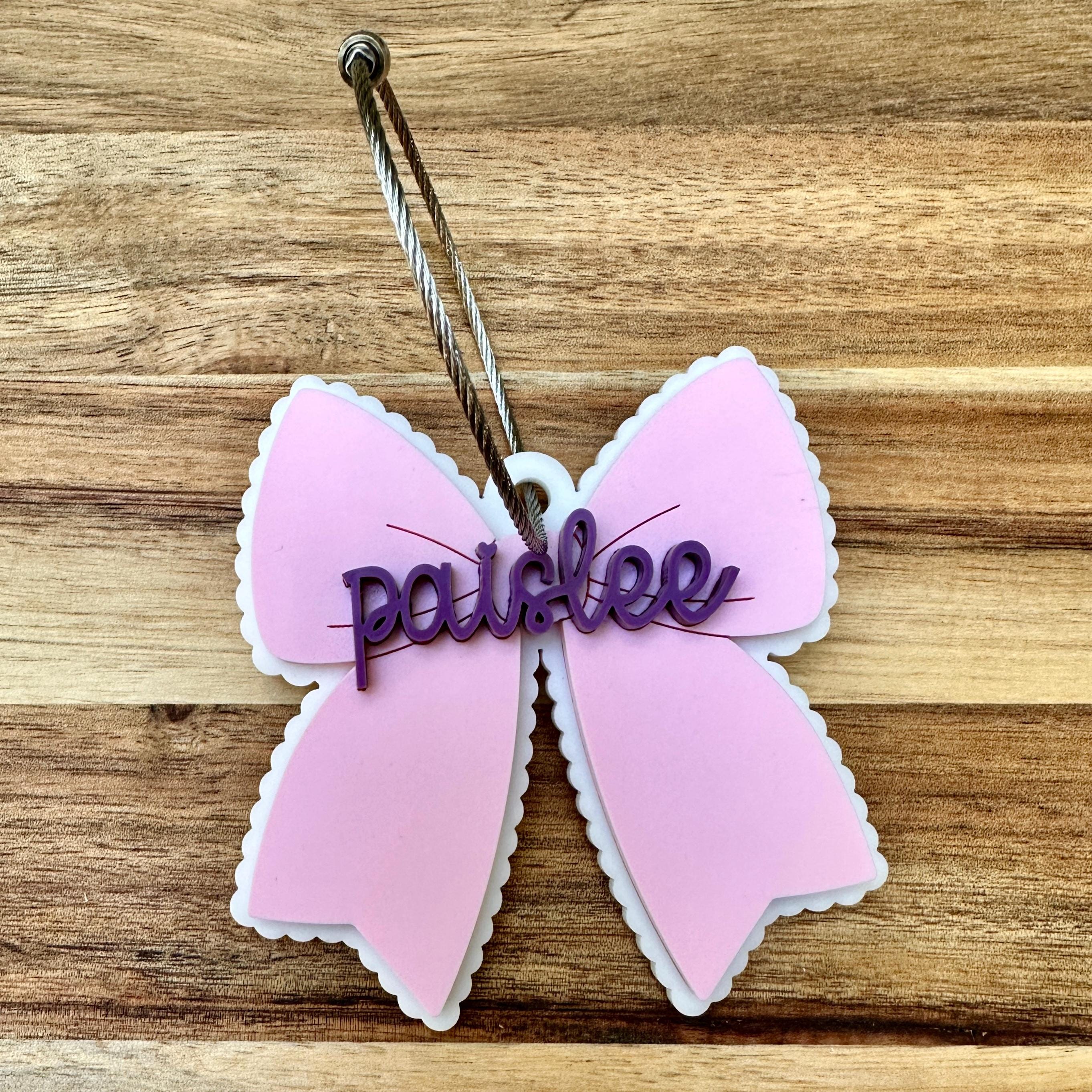 Personalized Acrylic Backpack Tag: Custom Name, Bow Accent view 2