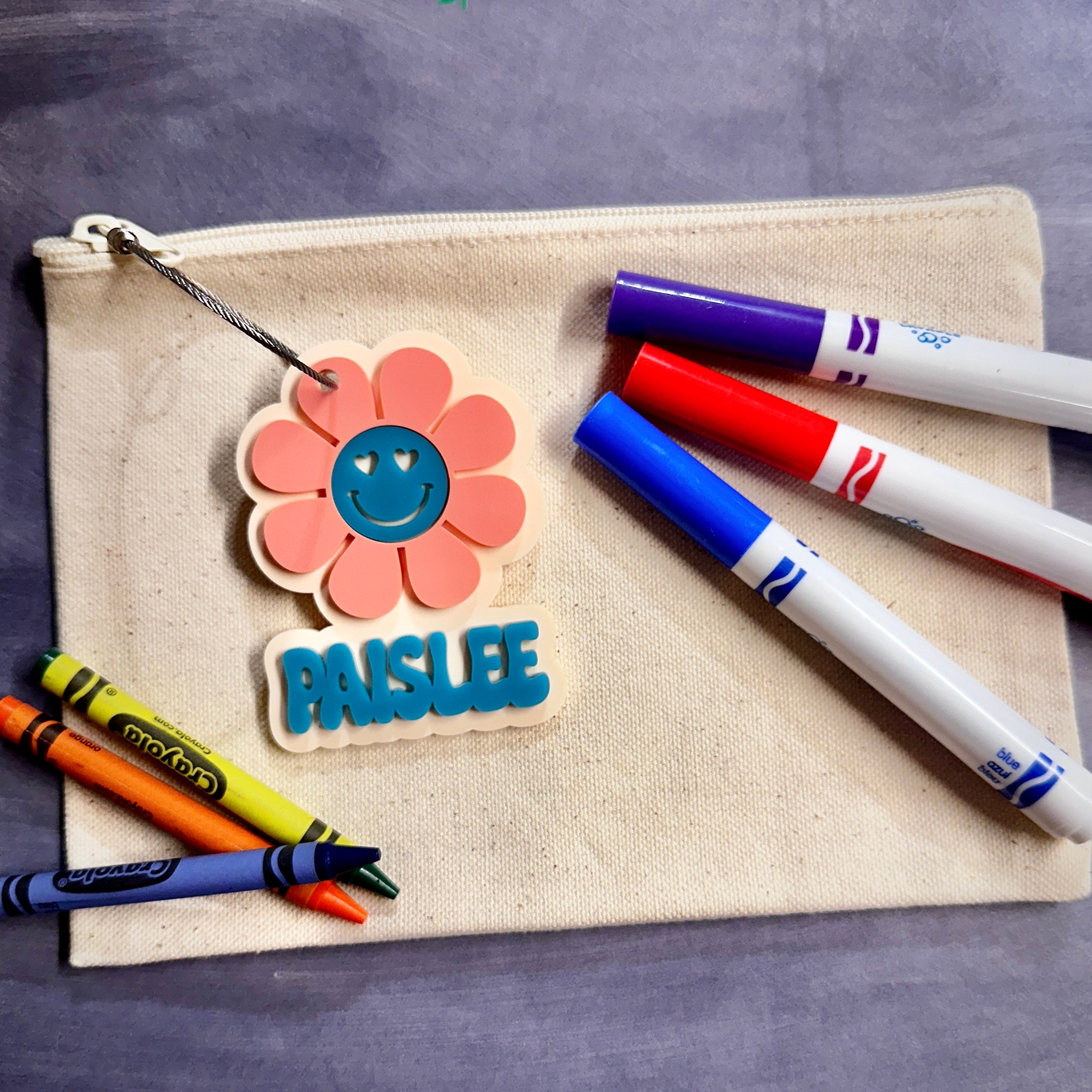 Personalized Flower Acrylic Backpack Tag - Custom Name view 2