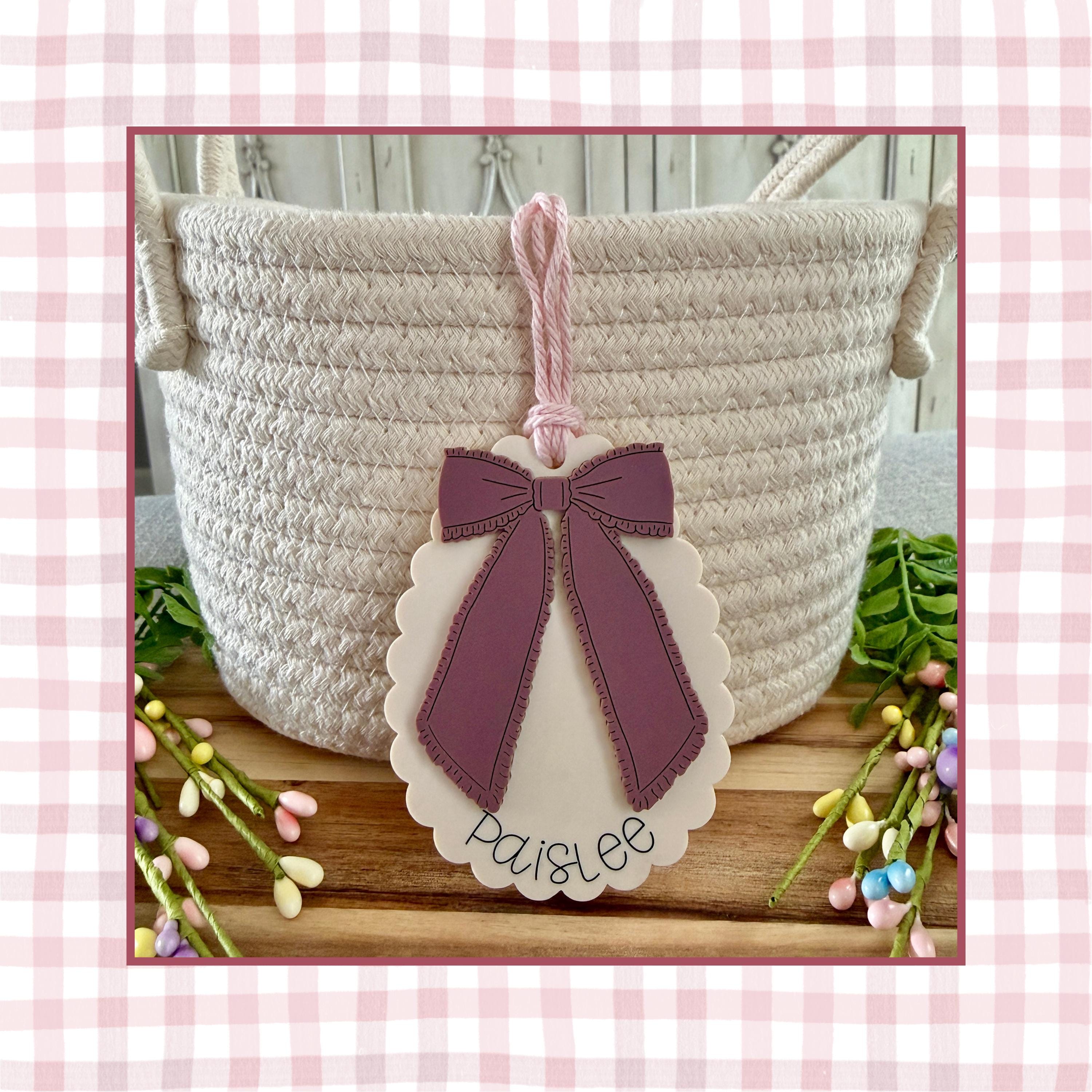 Personalized Easter Basket Tag with Bow view 1